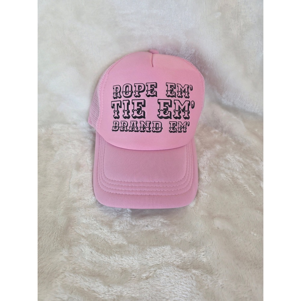 Pink Mesh Back Trucker Hat Rope Em Tie Em Brand Em Graphic Cap Women